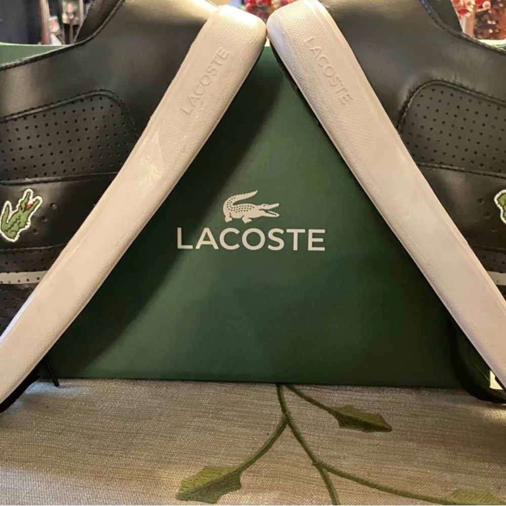 Lacoste Black Leather Sneakers with White Accents